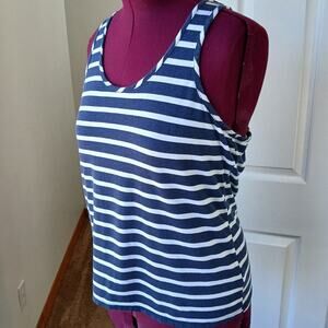 Nautica Navy Stripe Racerback Tank Top Large cotton blend rayon summer